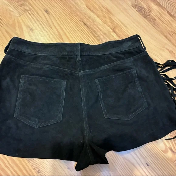 AllSaints Black Tarly Tassel GOAT Suede Fringe Shorts Cowboy rustic Sz 12 - Picture 2 of 8